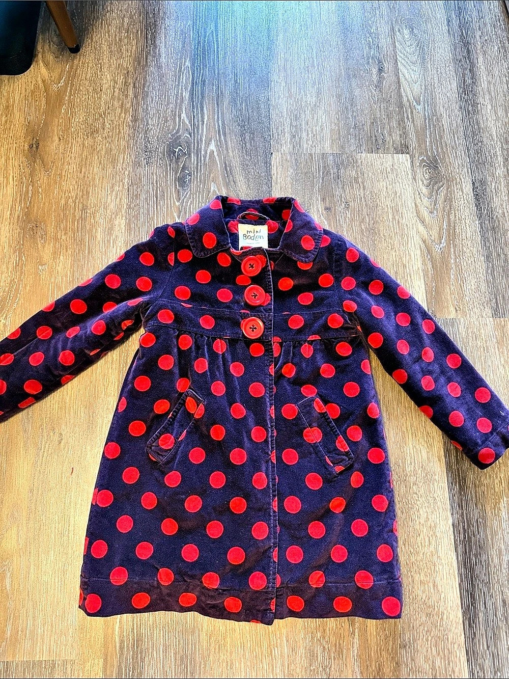 mini boden Polka Dot velour Coat Kids Purple & Red Girls 5-6Y